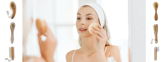 Woman exfoliating legs with brush